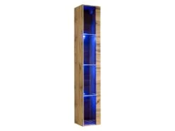 Vitrine Suspendue Coloris Chêne Wotan Avec 1 Porte Vitrée Et éclairage LED Inclus. Collection SWITCH.