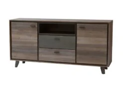 Marla Commode Avec 2 Portes Et 2 Tiroirs, En Bois D'acacia Marron/gris. Livrée Montée.